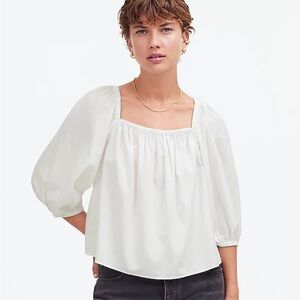 Madewell Puff-Sleeve Babydoll Top eyelet white size 6 NWOT
